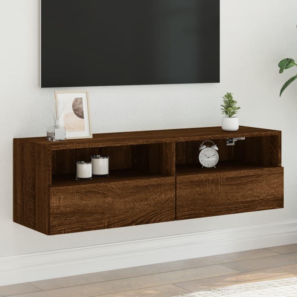 Væghængt tv-bord 100x30x30 cm konstrueret træ brunt eg