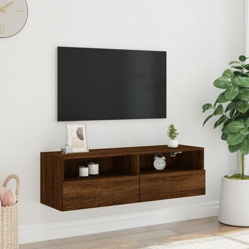 Væghængt tv-bord 100x30x30 cm konstrueret træ brunt eg