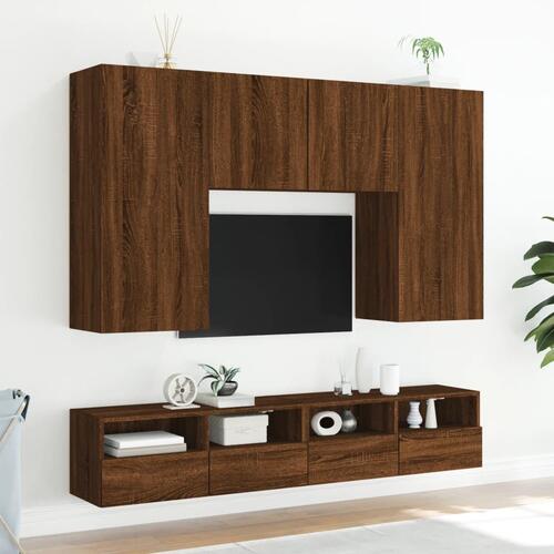 Væghængt tv-bord 100x30x30 cm konstrueret træ brunt eg