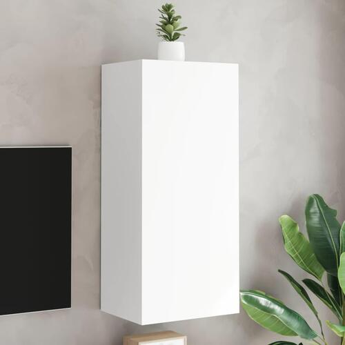 Væghængt tv-bord 40,5x30x90 cm konstrueret træ hvid