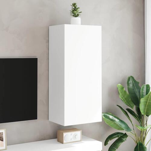 Væghængt tv-bord 40,5x30x90 cm konstrueret træ hvid