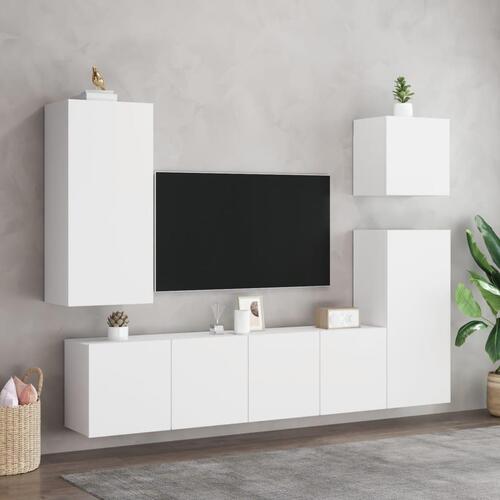 Væghængt tv-bord 40,5x30x90 cm konstrueret træ hvid