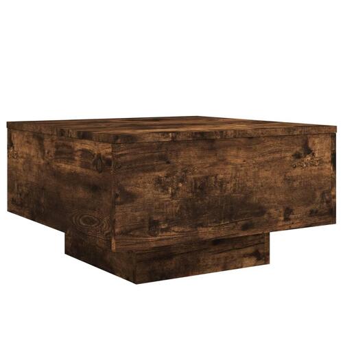 Sofabord med LED-lys 55x55x31 cm røget egetræsfarve