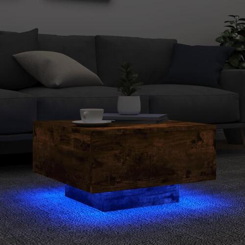 Sofabord med LED-lys 55x55x31 cm røget egetræsfarve