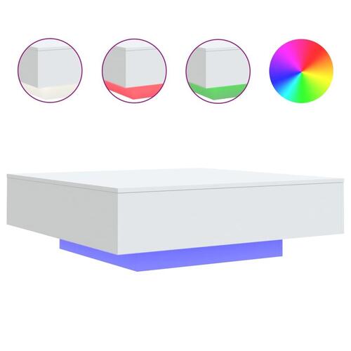 Sofabord med LED-lys 100x100x31 cm hvid