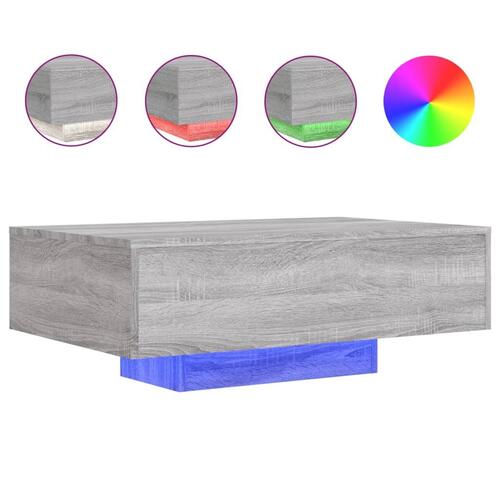 Sofabord med LED-lys 85x55x31 cm grå sonoma-eg