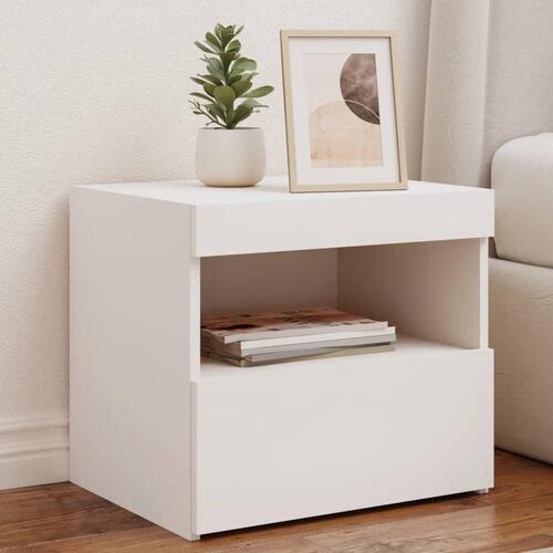 Sengeborde 2 stk. med LED-lys 50x40x45 cm hvid