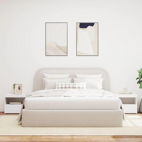 Sengeborde 2 stk. med LED-lys 50x40x45 cm hvid