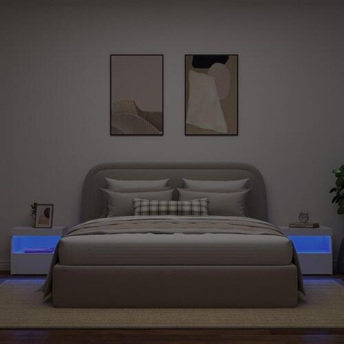 Sengeborde 2 stk. med LED-lys 50x40x45 cm hvid