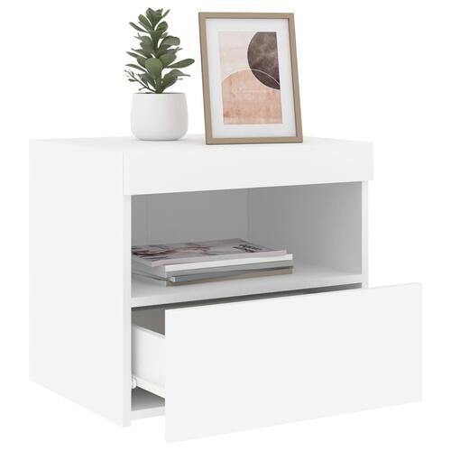 Sengeborde 2 stk. med LED-lys 50x40x45 cm hvid