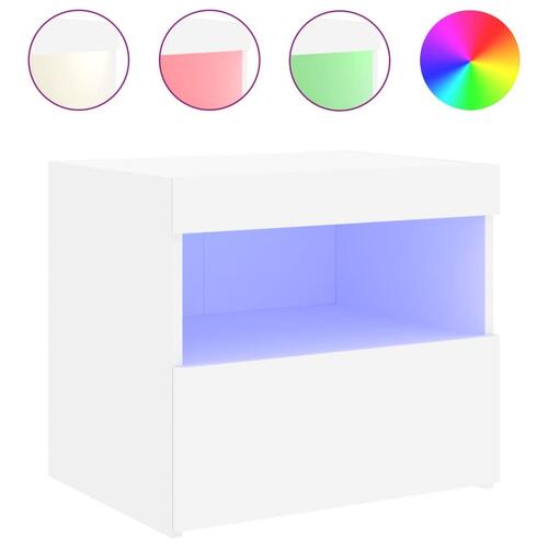 Sengeborde 2 stk. med LED-lys 50x40x45 cm hvid