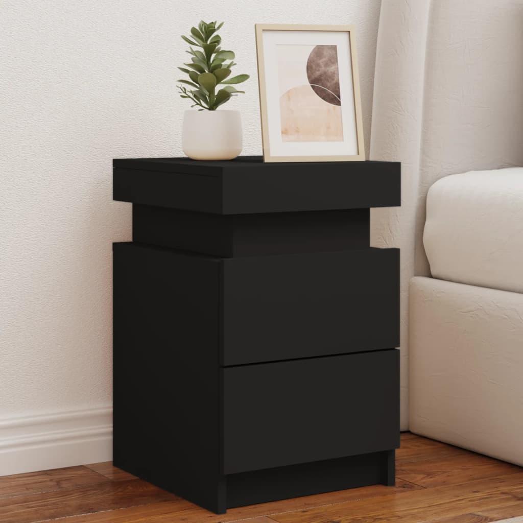 Sengebord med LED-lys 35x39x55 cm sort