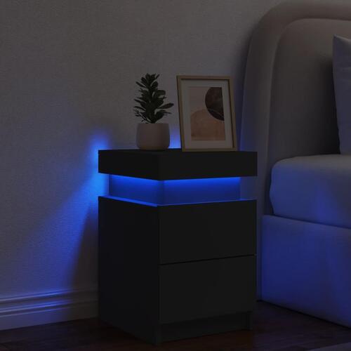 Sengebord med LED-lys 35x39x55 cm sort