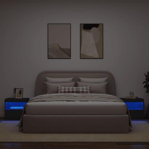 Sengeborde 2 stk. med LED-lys 50x40x45 cm sort