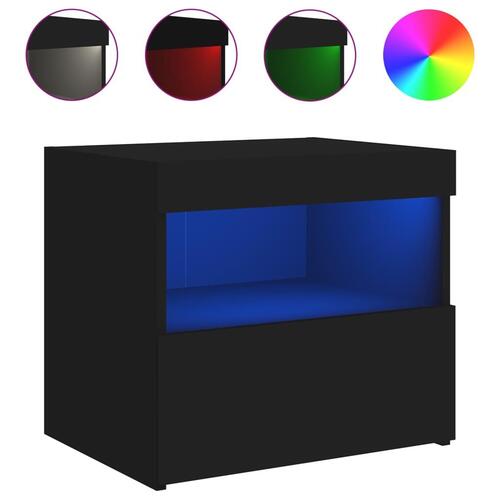 Sengeborde 2 stk. med LED-lys 50x40x45 cm sort