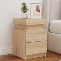 Sengebord med LED-lys 35x39x55 cm sonoma-eg