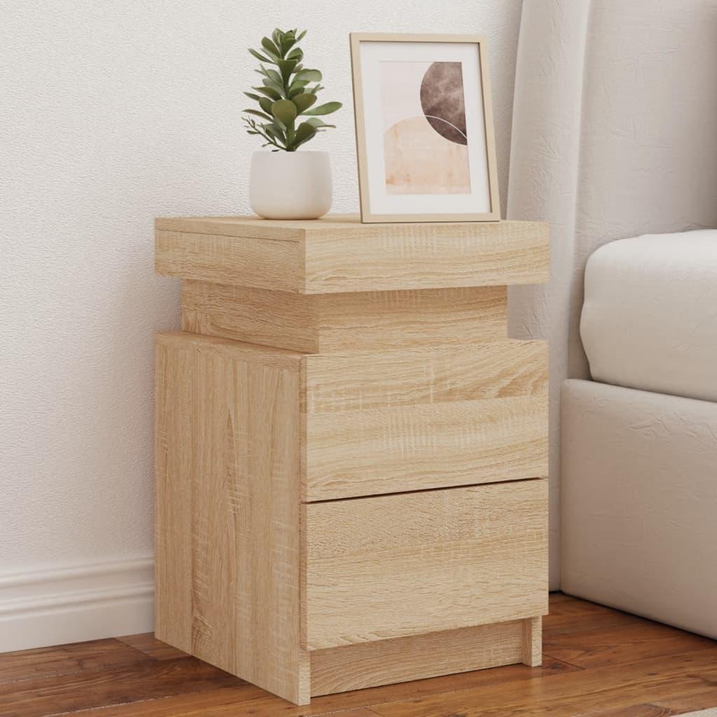 Sengebord med LED-lys 35x39x55 cm sonoma-eg