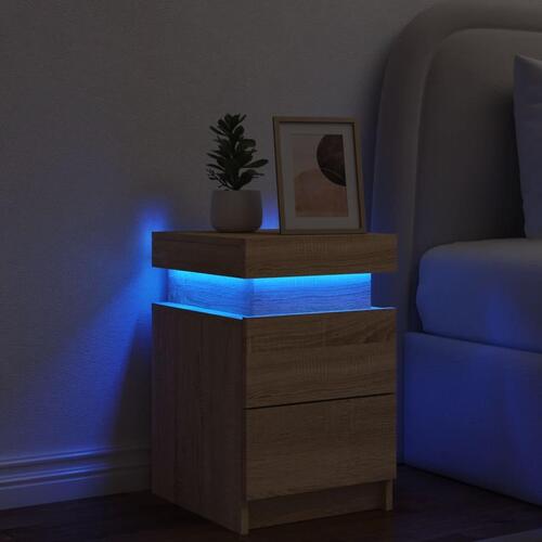Sengebord med LED-lys 35x39x55 cm sonoma-eg