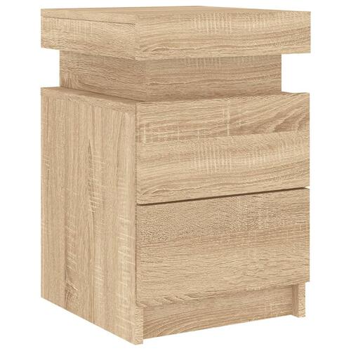 Sengebord med LED-lys 35x39x55 cm sonoma-eg