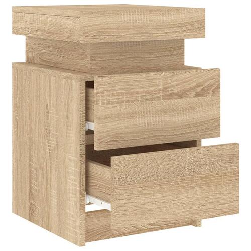 Sengebord med LED-lys 35x39x55 cm sonoma-eg
