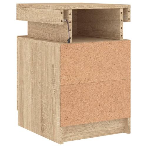 Sengebord med LED-lys 35x39x55 cm sonoma-eg