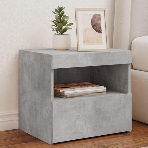 Sengeborde 2 stk. med LED-lys 50x40x45 cm betongrå