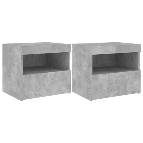 Sengeborde 2 stk. med LED-lys 50x40x45 cm betongrå
