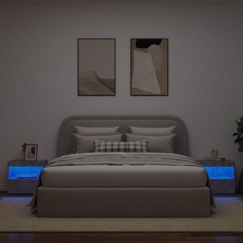 Sengeborde 2 stk. med LED-lys 50x40x45 cm betongrå