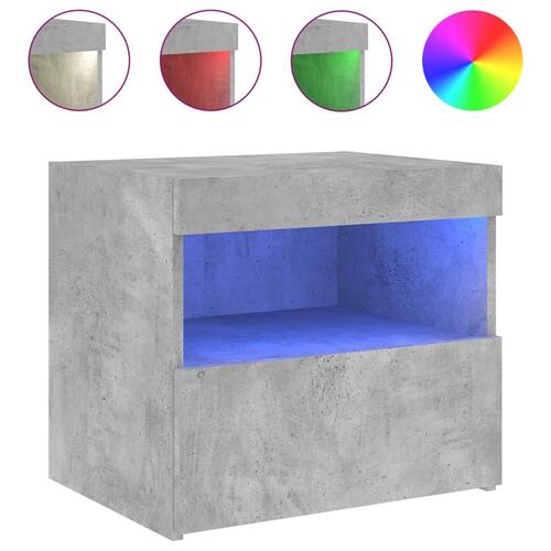 Sengeborde 2 stk. med LED-lys 50x40x45 cm betongrå