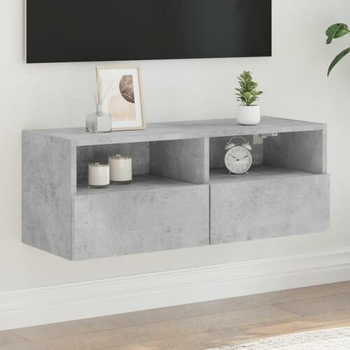 Væghængt tv-bord 80x30x30 cm konstrueret træ betongrå