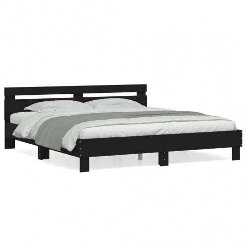 Sengeramme med sengegavl 160x200 cm - konstrueret træ, sort