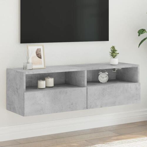 Væghængt tv-bord 100x30x30 cm konstrueret træ betongrå