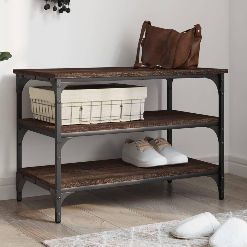 Skobænk 70x38,5x49 cm konstrueret træ brun egetræsfarve