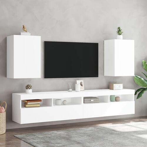 Væghængt tv-bord 40,5x30x60 cm konstrueret træ hvid