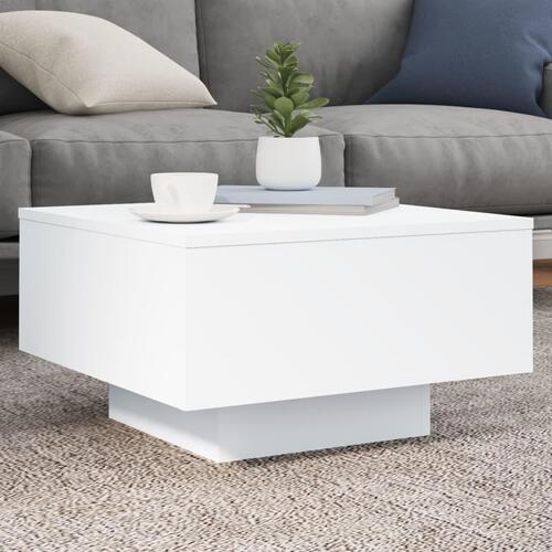 Sofabord med LED-lys 55x55x31 cm hvid