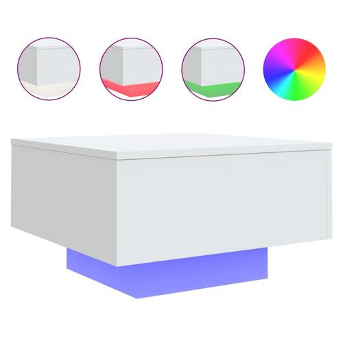 Sofabord med LED-lys 55x55x31 cm hvid