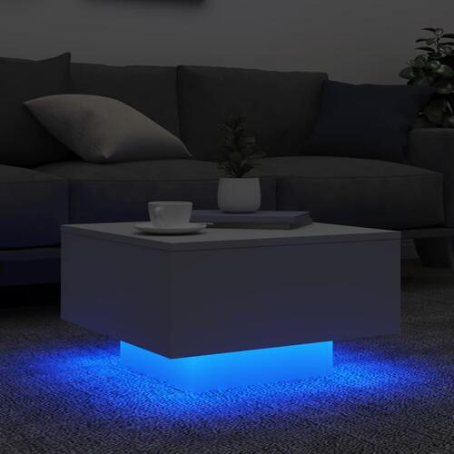 Sofabord med LED-lys 55x55x31 cm hvid