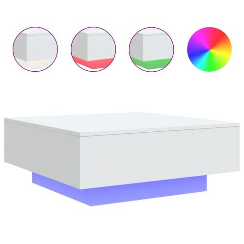 Sofabord med LED-lys 80x80x31 cm hvid