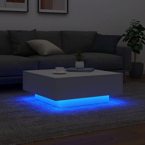 Sofabord med LED-lys 80x80x31 cm hvid