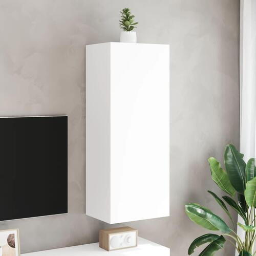 Væghængt tv-bord 40,5x30x102 cm konstrueret træ hvid