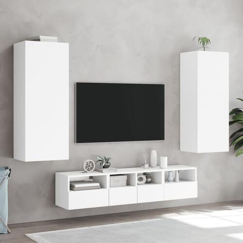 Væghængt tv-bord 40,5x30x102 cm konstrueret træ hvid