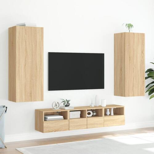 Væghængt tv-bord 40,5x30x102 cm konstrueret træ sonoma-eg