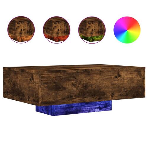 Sofabord med LED-lys 85x55x31 cm røget egetræsfarve