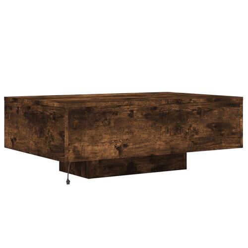 Sofabord med LED-lys 85x55x31 cm røget egetræsfarve
