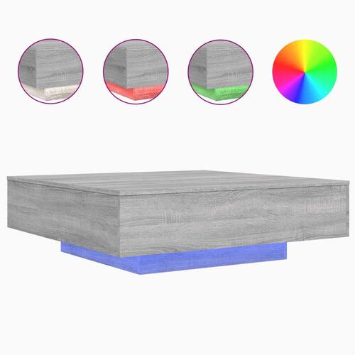 Sofabord med LED-lys 100x100x31 cm grå sonoma-eg