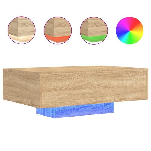 Sofabord med LED-lys 85x55x31 cm sonoma-eg