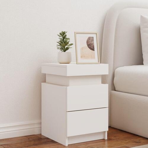 Sengebord med LED-lys 35x39x55 cm hvid