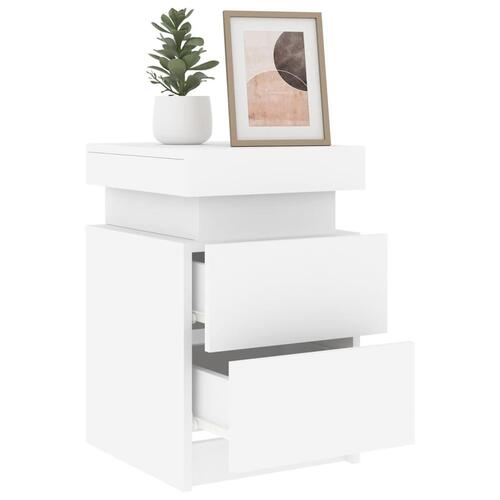 Sengebord med LED-lys 35x39x55 cm hvid