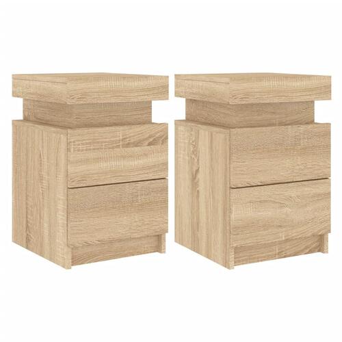 Sengeborde 2 stk. med LED-lys 35x39x55 cm sonoma-eg