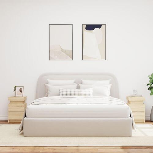 Sengeborde 2 stk. med LED-lys 35x39x55 cm sonoma-eg
